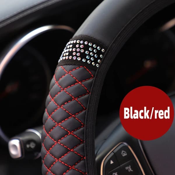 () Universal 37-38cm Bling Bling Bilratdæksel Krystal PU Auto Interiør Rat-Dæksel Bilstyling uden indvendig ring PP