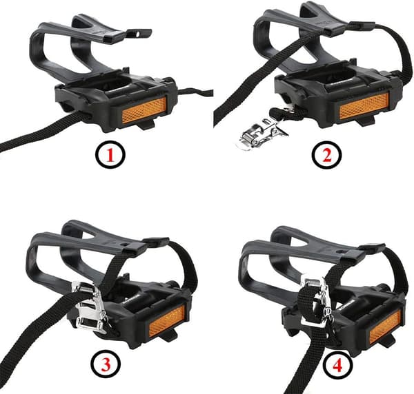 Cykelpedaler med clips og stropper, plastikcykel