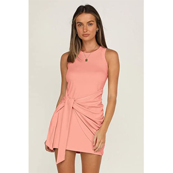 2023 Naisten kesäinen rento hihaton rantatoppimekko Bodycon Rypytetty minimekko Orange red S
