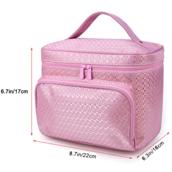 Damemode stor kosmetik makeup taske lynlås Pink 22*16*17cm