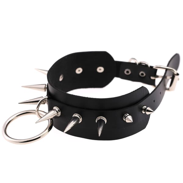 O Ring Punk Goth Metal Spike Besat Læder Halskæde til Mænd Kvinder