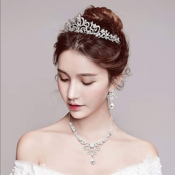 Tiara Krone Krystall Rhinestone (sølv, 1 stk)