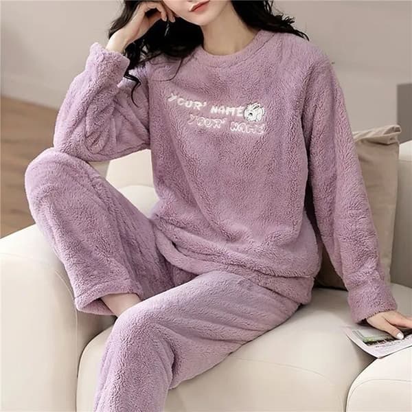 Dame Efterår Vinter Varm Flanel Dame Pyjamassæt Style 22 L