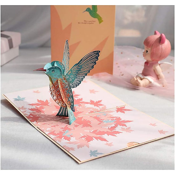 Syntymäpäiväkorttilahja vanhemmillesi, ystävillesi ja rakastajillesi, 3D-ponnahduskortti (Kolibri)