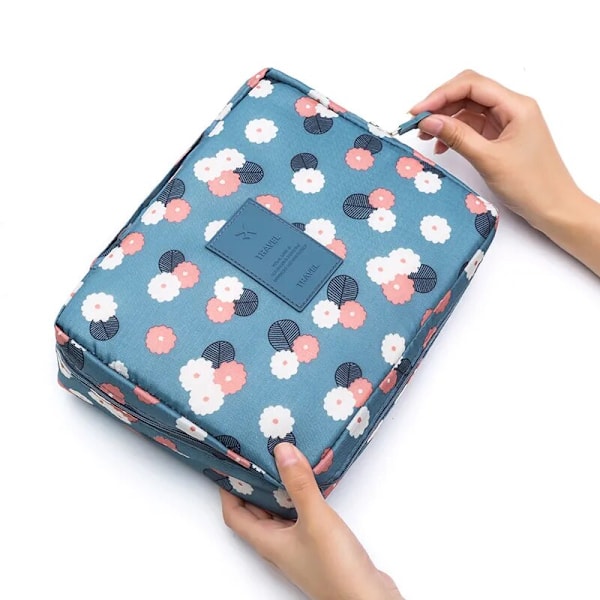 Hög kapacitet utomhus flickasminkväska Blue Flower