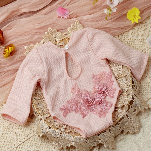 Uppgraderad Nyfödd Fotografi Rekvisita Baby Girls Photo Shoot Broderi Romper Bodysuit Romper Baby Girl Shower Present