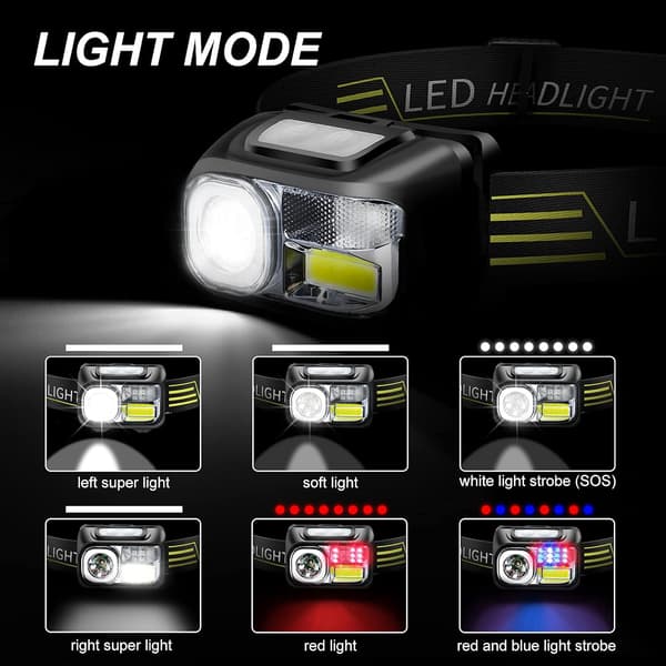 2 kpl Ladattava LED-otsalamppu, tehokas vedenpitävä otsavalaisin wi