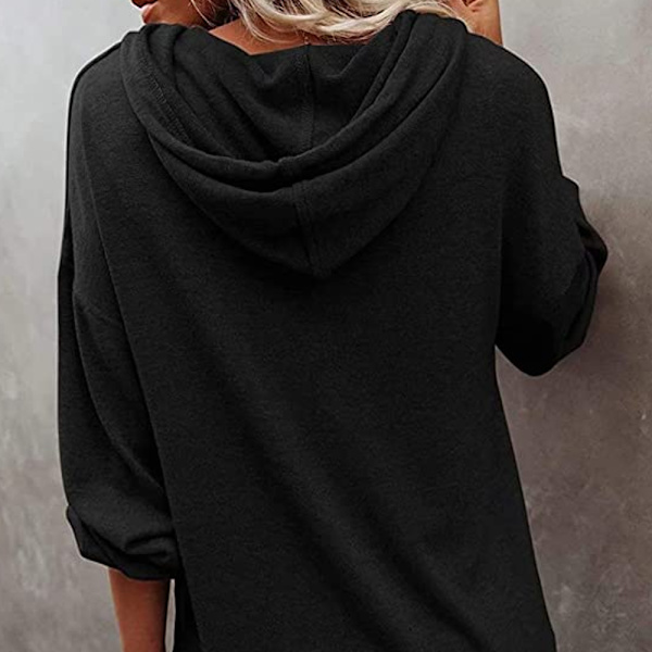 Hettegenser for kvinner Tenåringstopper Langermet Oversize Pullover-svart M