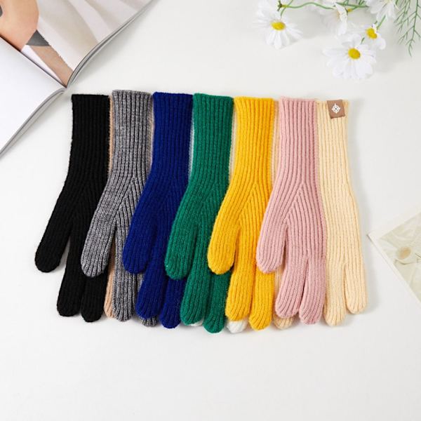 Håll varma handskar Stickade handskar GUL&KHAKI yellow&khaki