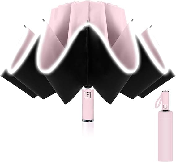 Paraply med reflekterende vinylstriper - rosa, unisex, automatisk
