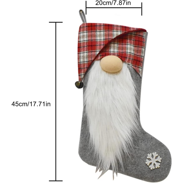 2 st julstrumpa, 17,7 x 7,87 tum skäggpläd rött grått ansikte
