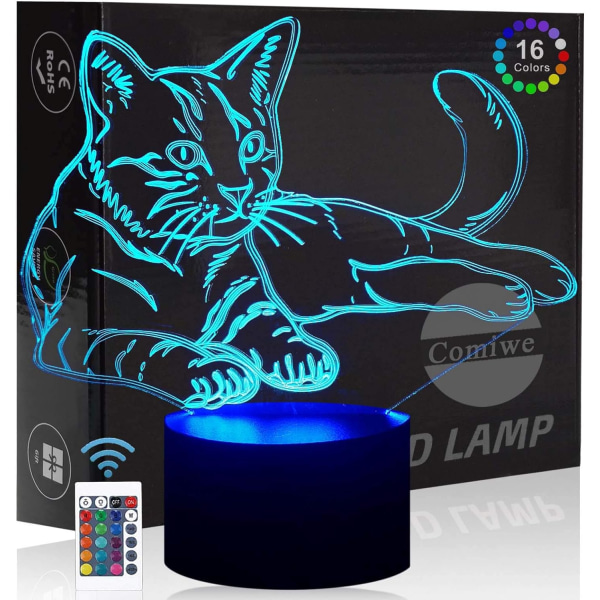 Katt (A) 3D Illusion Nattljusleksaker, 16 färger Byt smart