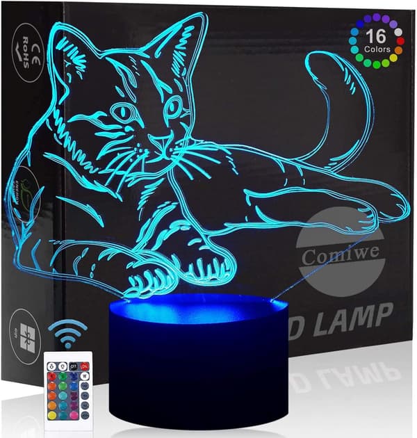 Katt (A) 3D Illusion Nattljusleksaker, 16 färger Byt smart