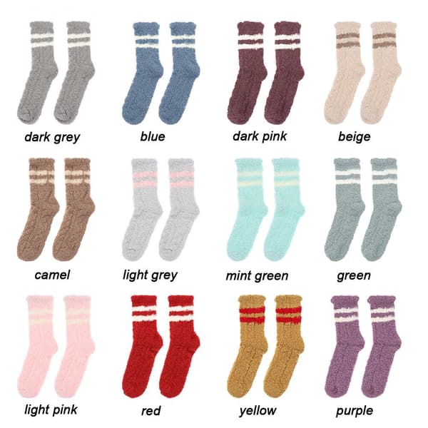Korall fløyelsstrømper Cashmere Sox Stripemønster LYSEGRÅ