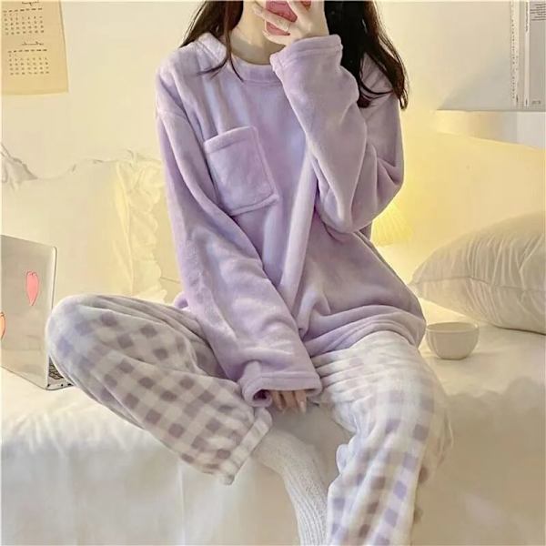 Naisten syksyn talven lämmin flanelli naisten pyjamasetti Style 24 L