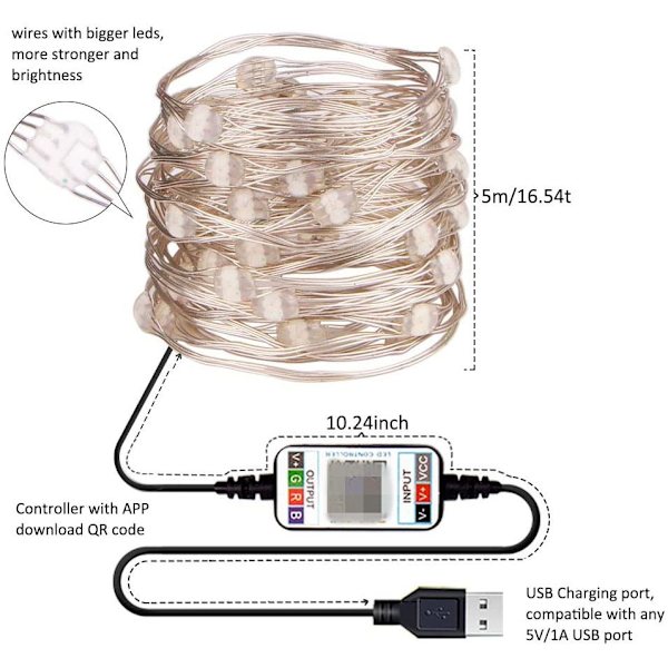 USB bluetooth lightstring telefon APP smart koppartråd dekorativ
