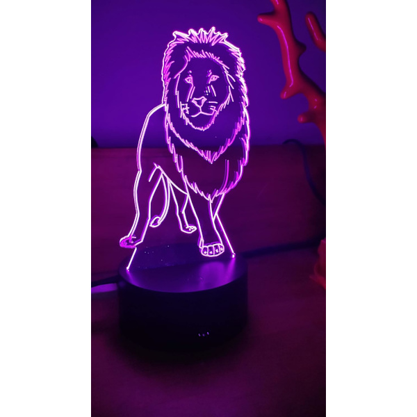 Løve Akryl 3D-lampe gave, 3D Illusion Natlamper USB LED