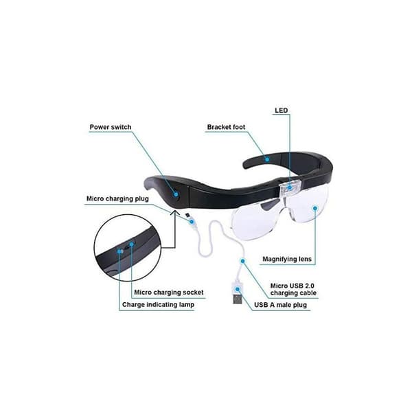 Suurennuslasit 2 LED-valolla, Suurennus etupäässä Hands-F