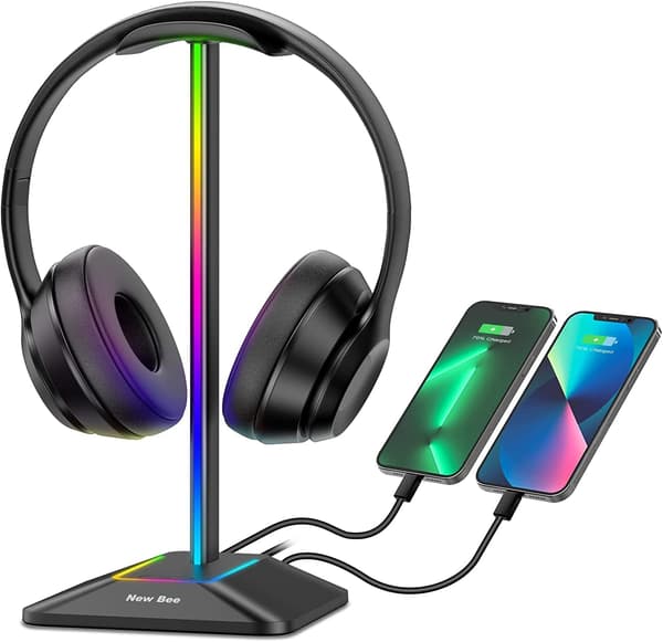Hodetelefonstativ RGB-hodesettholder med 2 USB