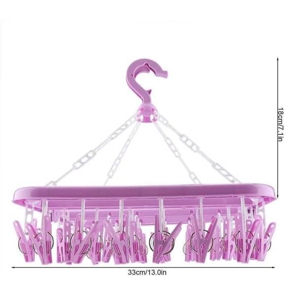 Underklädeshängare med 32 klämmor hopfällbar tvättpinne torkställning (lila) purple