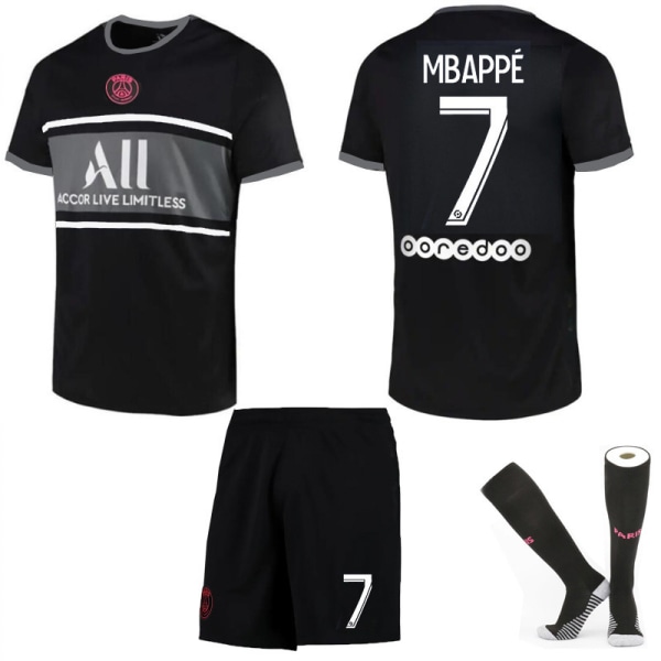 21-22 Paris 2 Away Black Jersey Set Barn Vuxna Fotbollströja Träningströja No.7 MBAPPE 20