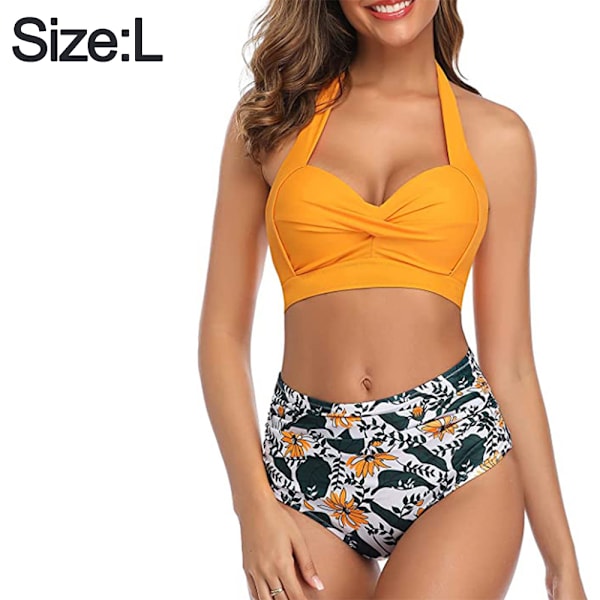 Forår og sommer damebadedragt sexet bikini med print yellow L