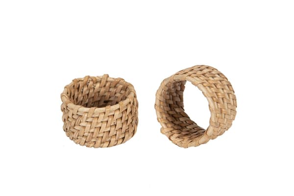 Servettringar Flätad korg  6-pack beige