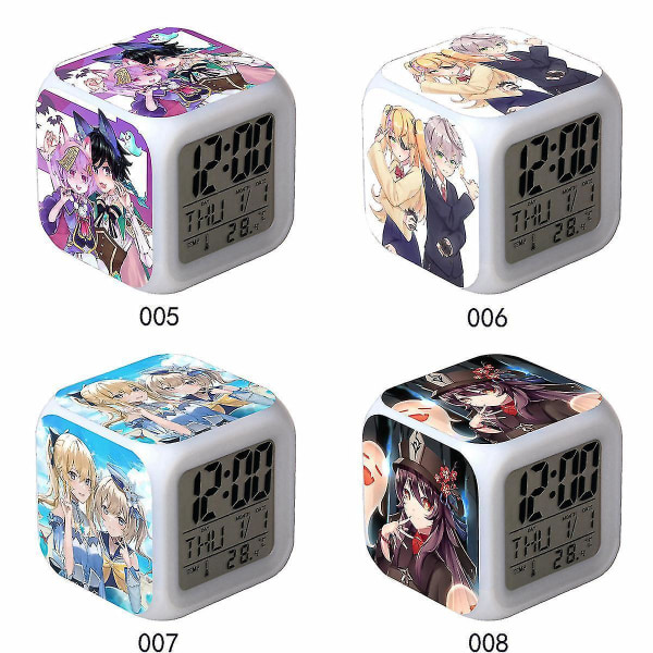 Genshin Impact Anime Surrounding Mute Night Light Led Color Changing Function Cartoon Colorful Alarm Clock-a23