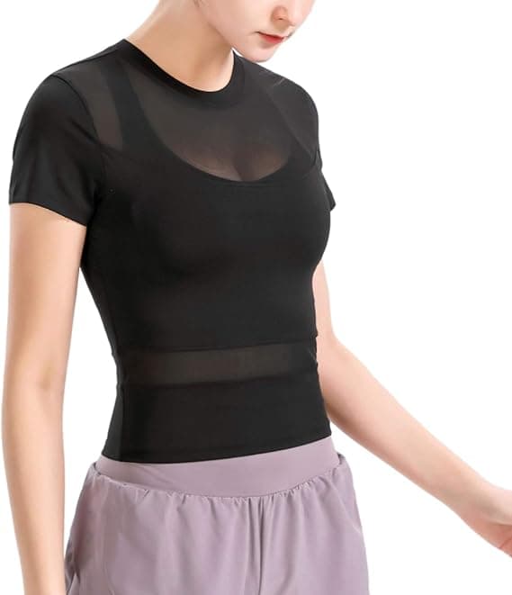 Crop Workout Tops til Kvinder Piger Kortærmet Slim Fit Yoga Athl