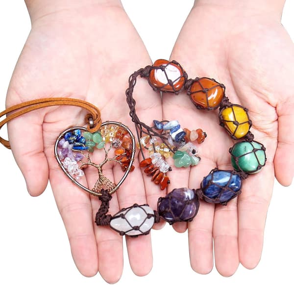7 Chakra Veggdekorasjon, Helbredende Krystallpynt, Hjerteform T