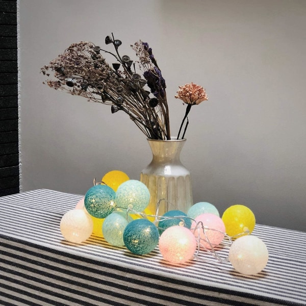 Cotton Ball Fairy Lights - 3m 20 Led Lyslenke - Bærbare Led Fairy Lights for Innendørs Bruk