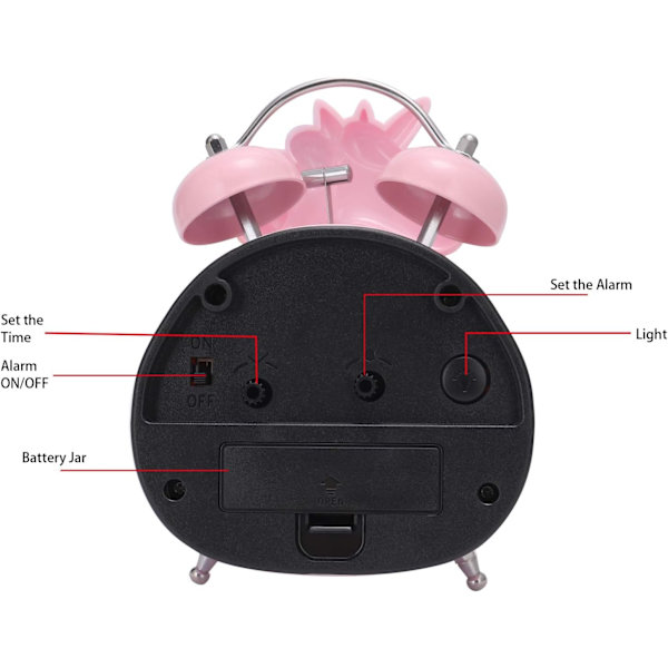 Barnevekkerklokke Stille klokke med nattlys batteridrevet pink