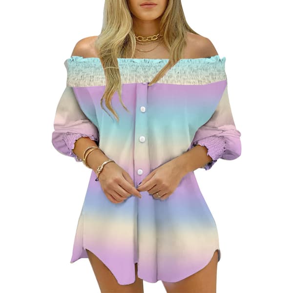 Damskjorta med randigt print Dam långärmad blus off Shoulder Pattern 2 L