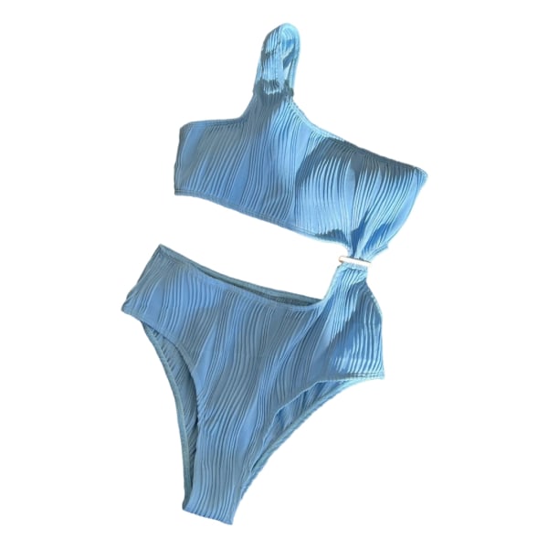 Kvinder En-aksel Ribbet-Bikini Cutout Badedragt Badetøj Badedragter Uregelmæssig-Skønhed Sexet Badetøj-Strand Blue L