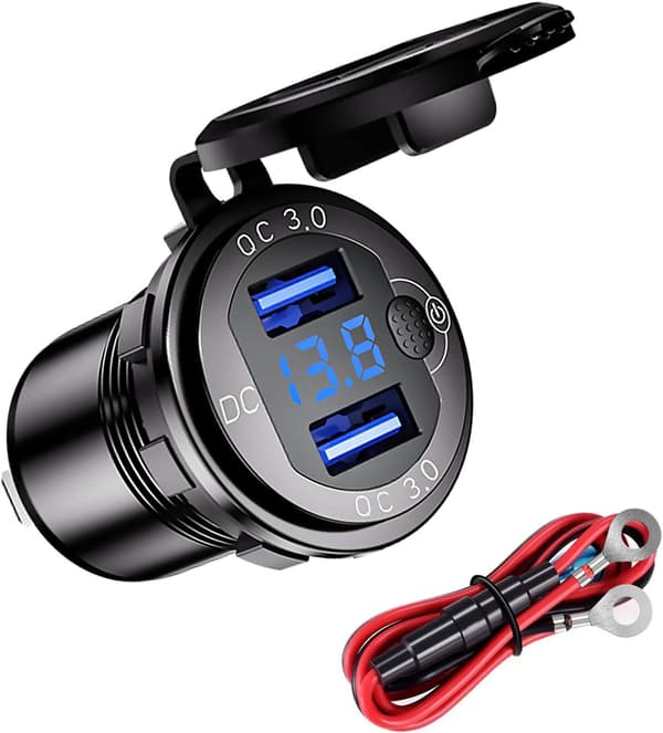 Vanntett motorsykkelbil QC3.0 USB-lader, 12/24V aluminiumslegering