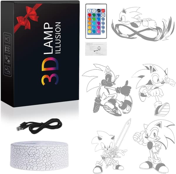 Sonic The Hedgehog 3D Illusionslampe, 5 mønstre og 16 farver