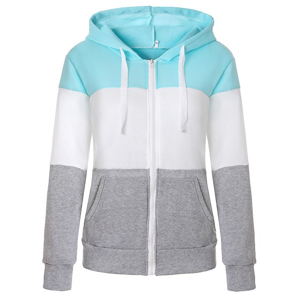 Hættetrøjer til kvinder farveblok hættetrøje Basic lynlås Jerseyjakke langærmet top med lommer Plus Size Blue gray L