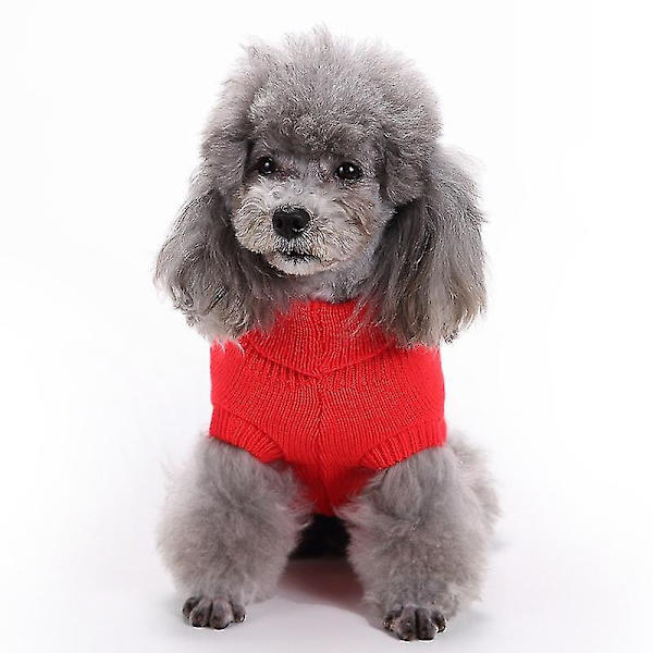 Kæledyrssweater, Turtleneck Strikket Jumper Hundetrøje Varm Frakke Sød Hvalp Kattetøj red xl