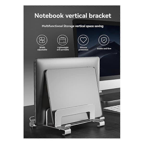 Laptopstativholder Justerbar Vertikal Skrivebordsnotatbokdokk Plassbesparende 3-i-1 Datamaskinholder Sølv