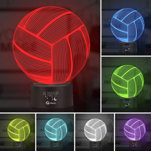 Volleyball 3D-lampe Optisk Illusjon Nattlys, Elstey 7 Co