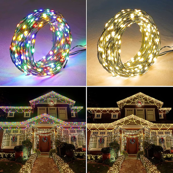 Jul utendørs lyslenker - 11 moduser varmhvit julelys og flerfarget belysning 380 LED