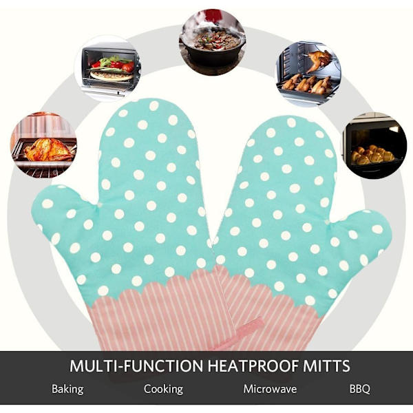 Par Värmebeständiga Ugnsvantar Förtjockade Värmebeständiga grytlapp Ugnsvantar Bomull och Polyester Polka Dot Turkos NO:5