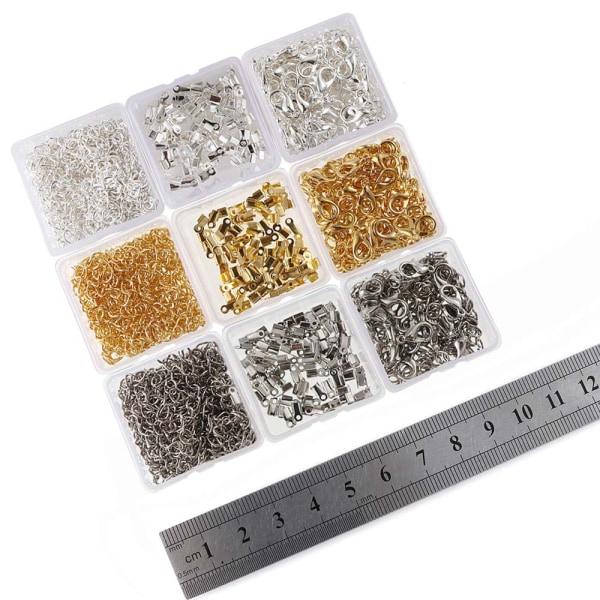 3 lådor, blandat karbinlås + litet klämma + enkelt spänne + förlängningskedja DIY smycketillbehör - silver