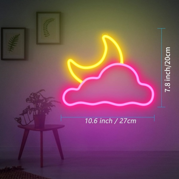 Neonkyltit, pilvi ja kuu seinäkoristeeksi USB-virralla toimivat LED-neonvalot lastenhuoneen hääkoristeluun, säädettävä kirkkaus - vaaleanpunainen keltainen