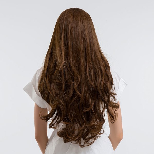28in lång lockig peruk Värmebeständigt fiberbrunt syntetiskt vågigt hår för kvinnor