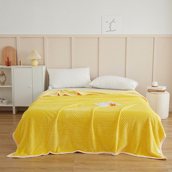 Pure-Color Wheat Ear Pattern Plyschfilt Vikbar Håll Varm Mysig filt För Bäddsoffa Yellow 100*120cm