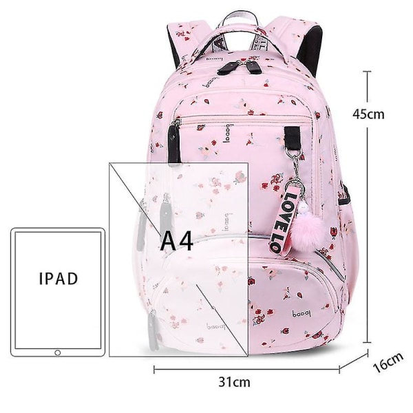 Ryggsäck för kvinnor Fritidsgymnasium gymnasieelevväska Stor kapacitet flerlagers resväska Lätt printed ryggsäck pink