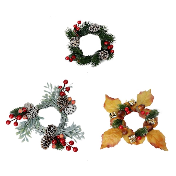 Konstgjorda snöiga ceder- och bärljusringar Jul Faux Cederkvistar Krans Minifönster Spegel Kransar Kottar Green 4pcs