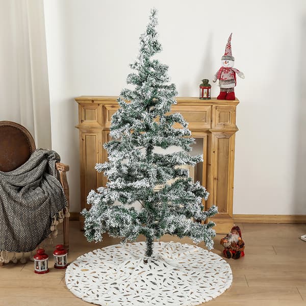 Fjerlet juletræstæppe - Guld 120 cm, juletræ D