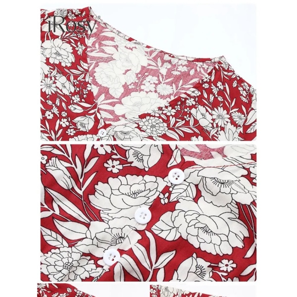 Sommarklänning Kvinnor 2023 ode Blommönster Print Lång Viskos Klänning Casual Hemma Fest Kontorsklänningar redfloral M